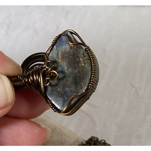 Artisan Design Copper Wire Wrapped Labradorite Pendant Necklace Jewelry OOAK - Picture 5 of 10